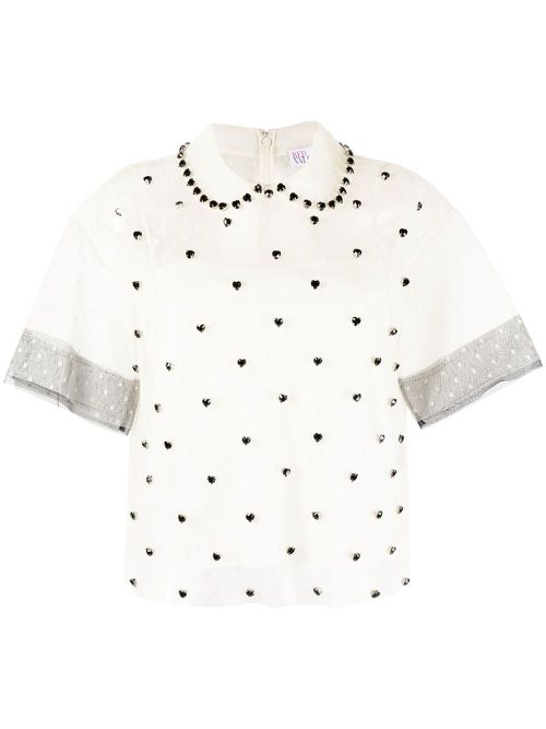 Crystal-embellished silk blouse - Neutrals