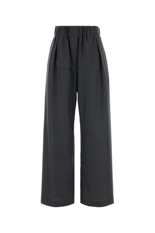 Wool Wide-Leg Trousers — Gray