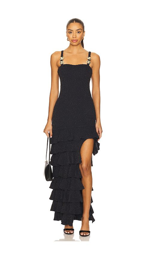 PatBO Gavea Mesh Flutter Midi Dress in Black - Black. XL also in