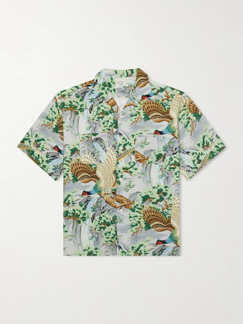 Camp-Collar Printed Voile Shirt