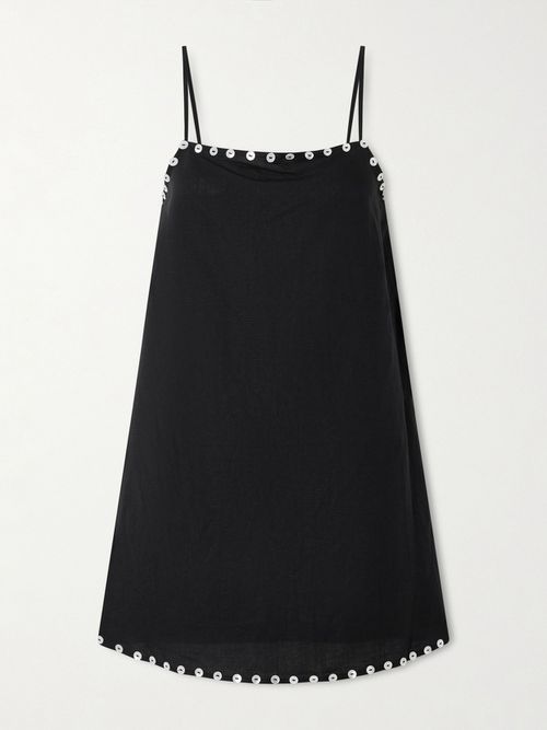 Laura Button-detailed Linen-blend Mini Dress - Black