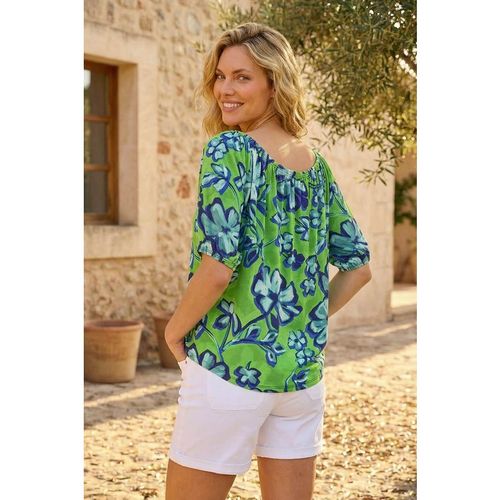 Roman Womens Floral Print Bardot Stretch Top - Green