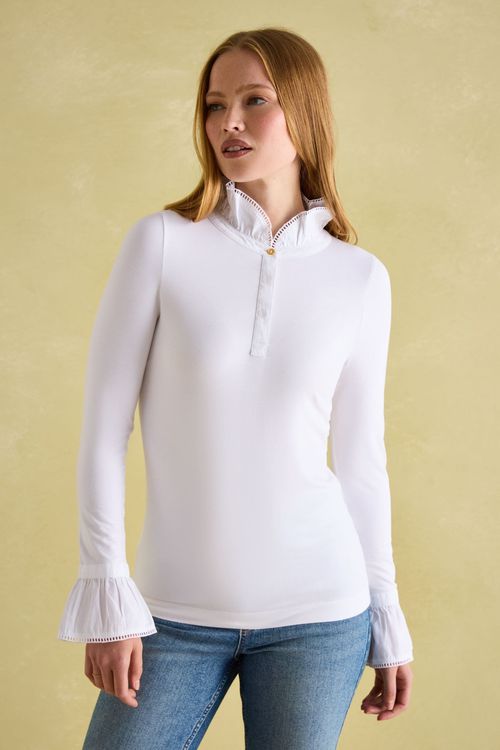 Kate White Long Sleeve Frilled Neck Top
