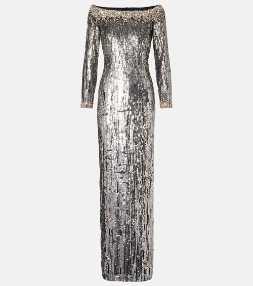 Marine sequined off-shoulder gown