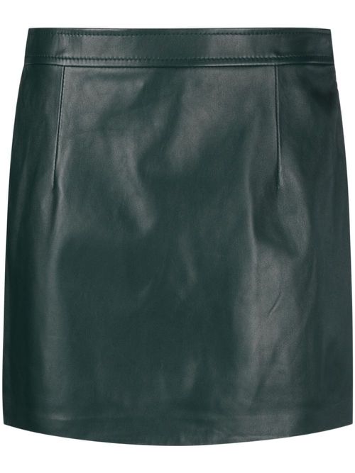 High-waist mini leather skirt - Green