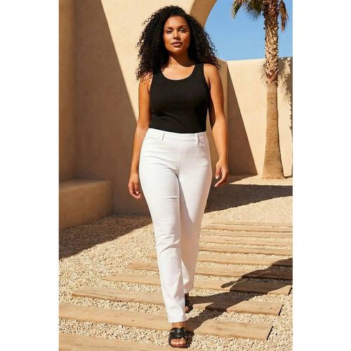 Roman Curve Stretch Denim Elastic Waist Jegging In White