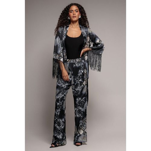 Goddiva Foil Print Wide Leg Pants - Black