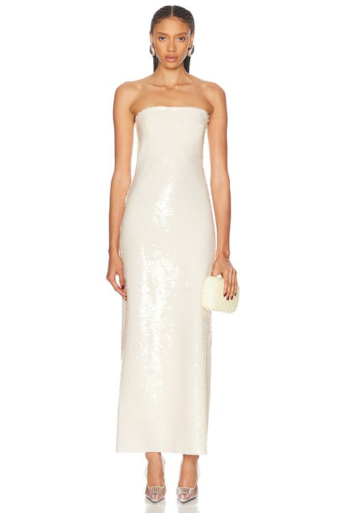 SEV Sequin Strapless Midi Dress in Ivory - Ivory.  38 also in