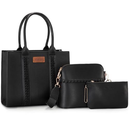 Wrangler tote bag for womens purses and handbags for women black satchel bags 3pcs purse set gifts medium crossbody with guitar strap WG3-8321BK
