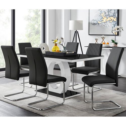 Giovani High Gloss And Glass Dining Table And 6 Lorenzo Chairs Set