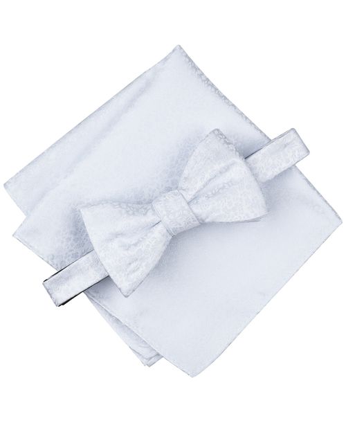 Men's Floral Bow Tie & Pocket Square Set, Exclusively at Macy's - White