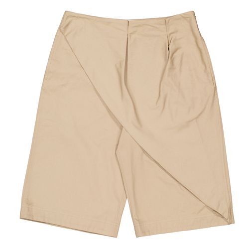 Logo Patch Pleated Cotton Shorts