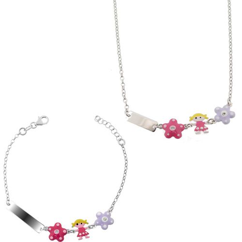 Orphelia Childrens Unisex 'Dahlia' Child's 925 Sterling Silver Set: Bracelet + Necklace - SET-7147 - One Size
