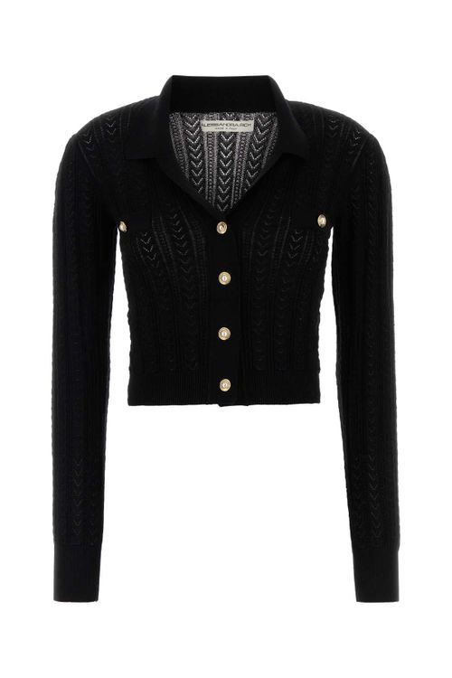 Cable-Knit Cotton Cashmere Cardigan — Black