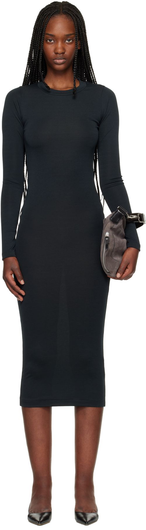 Black Fitted Long Sleeve Maxi Dress