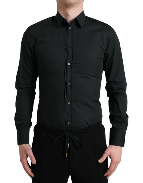 Cotton Silk Blend Dress Shirt — Black
