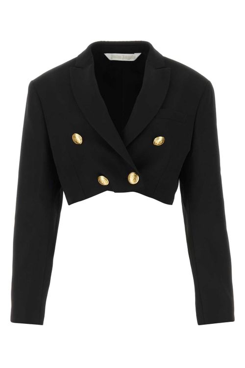 Double-Breasted Cropped Blazer — Black