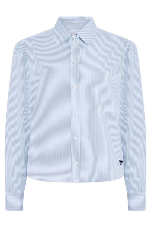 Striped Cotton Poplin Shirt — Blue