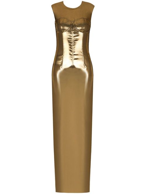 Metallic bustier-detail dress - Gold