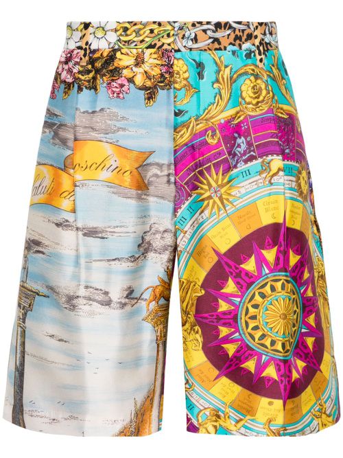 Mix-print pleated shorts - Blue
