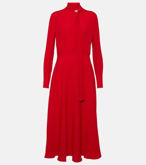 Tie-neck silk midi dress