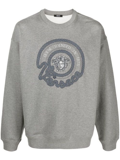 Medusa-embroidered cotton sweatshirt - Grey