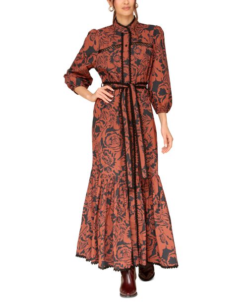 Women's Cotton Belted Puffed-Shoulder Dress - Vintage Fl
