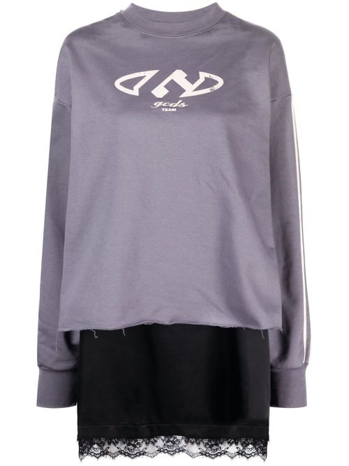 Layered lace-trim dress - Grey