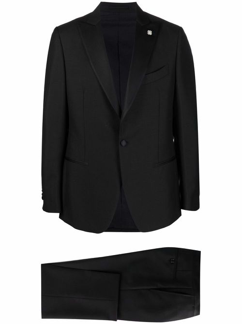 Logo-lapel single-breasted suit - Black