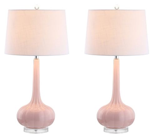 Jonathan Y Bette Glass Teardrop LED Table Lamp (Set of 2), Pink