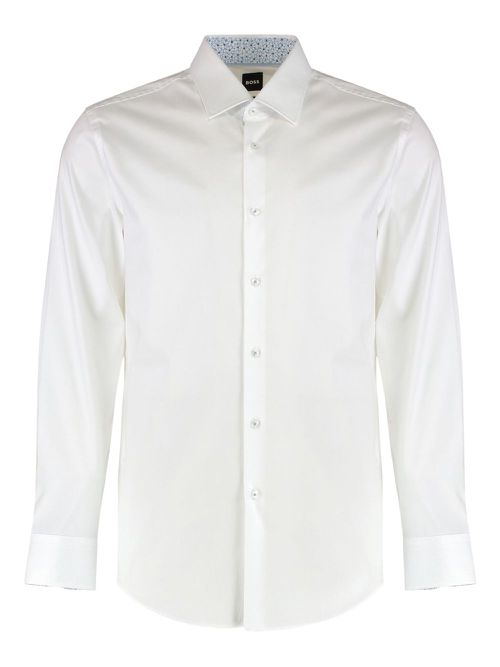 Patterned-collar cotton shirt - White