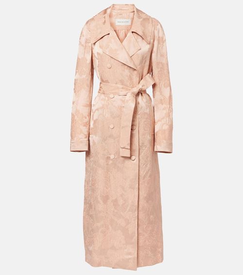 Floral linen-blend jacquard coat