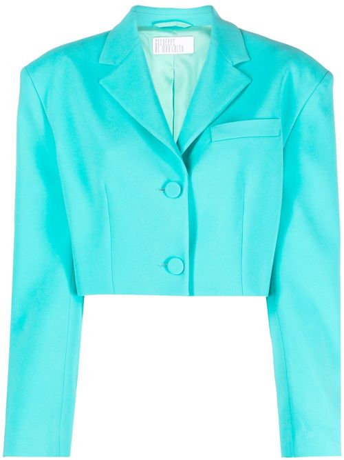 Notched-collar cropped blazer - Blue