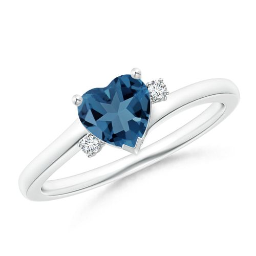 Angara 0.92 Carat Solitaire Heart London Blue Topaz Bypass Ring with Diamonds in Platinum