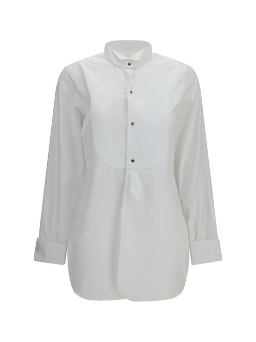 Band Collar Cotton Shirt — White