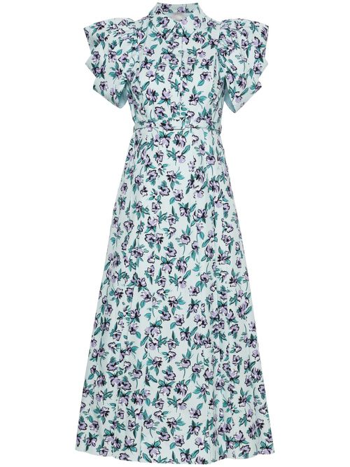 Floral-print pleated midi dress - Blue
