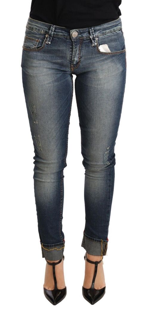 Acht Blue Washed Cotton Low Waist Skinny Denim Women Trouser Women's Jean