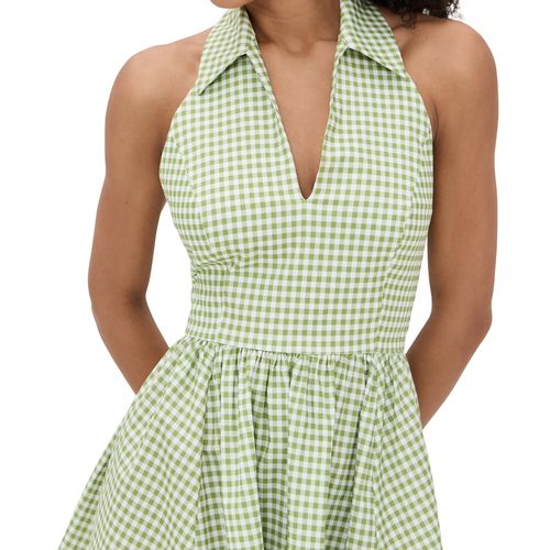Caroline Constas | Aya Open Back Collared Mini Dress Spinach Gingham |  Realry