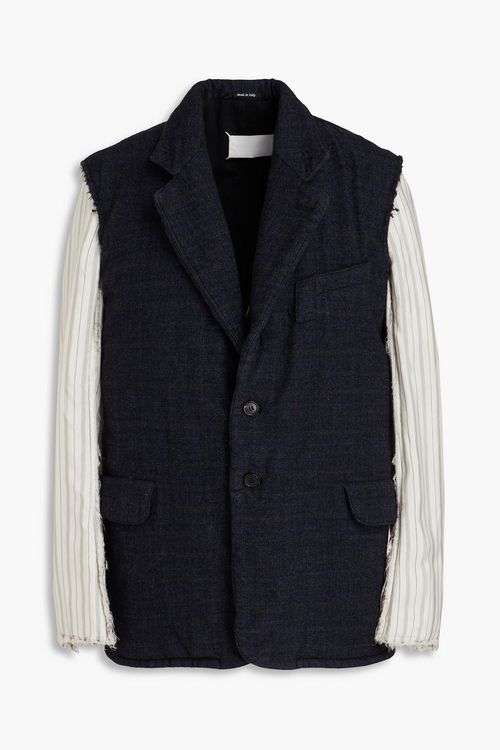 Printed wool-tweed and poplin blazer