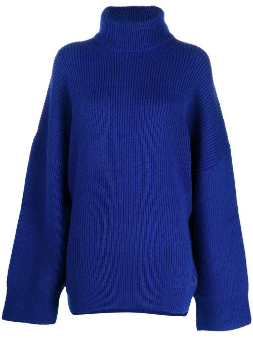 Roll-neck ribbed jumper - Blue