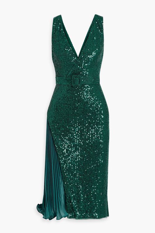 Badgley Mischka - Kleid aus Tüll mit Pailletten und Satineinsatz - Grün - US 0