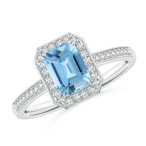 Angara 1.2 Carats Emerald-Cut Swiss Blue Topaz Engagement Ring with Diamonds in Platinum