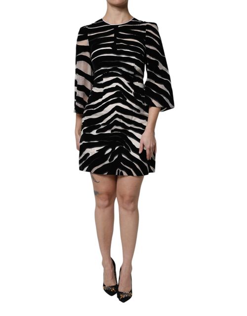 Zebra-Print Nylon-Silk Mini Dress — Black