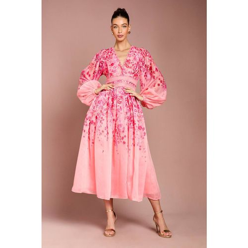 Coast Women's Organza Floral Placement Lace Trim Midaxi Dress in Pink