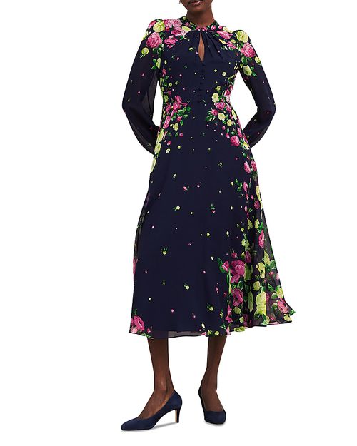 Eva Floral Print Silk Midi Dress