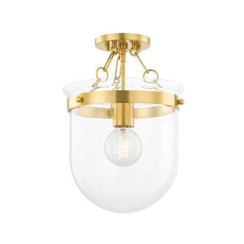 Aged Brass One Light Semi Flush Mount from the Dunbar Collection
