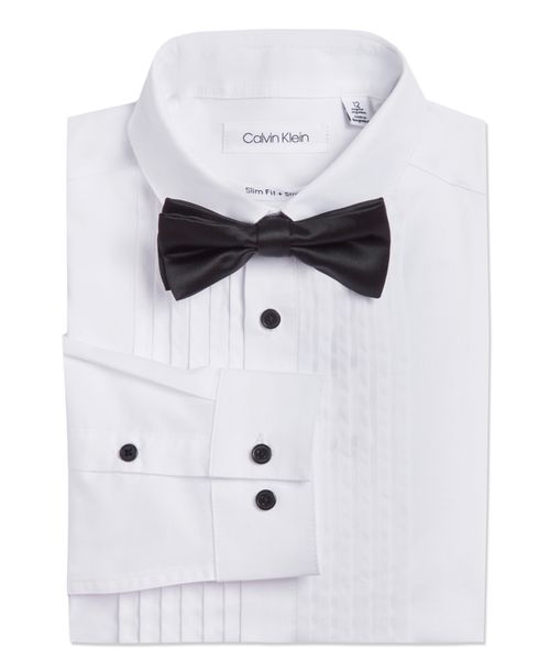 Big Boys Husky Tuxedo Shirt and Bow Tie Box Set - White