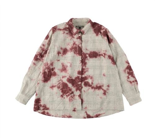 Women's Wool Cotton Linen Pencil Check Blouse In Bordeaux / Natural White