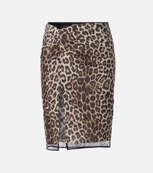 Leopard-print silk lace midi skirt