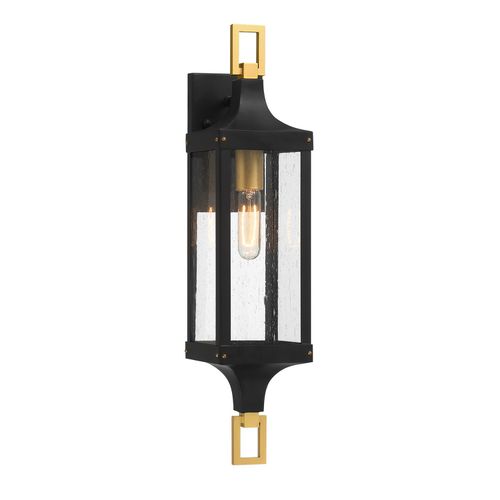 Glendale 1-Light Outdoor Wall Lantern in Matte Black and Weathered Brushed Bra
